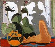 Ernst Ludwig Kirchner Stil-life with sculpture in front of a window oil painting artist